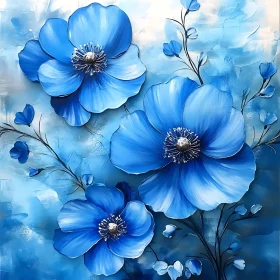 Blue Floral Abstract Artwork