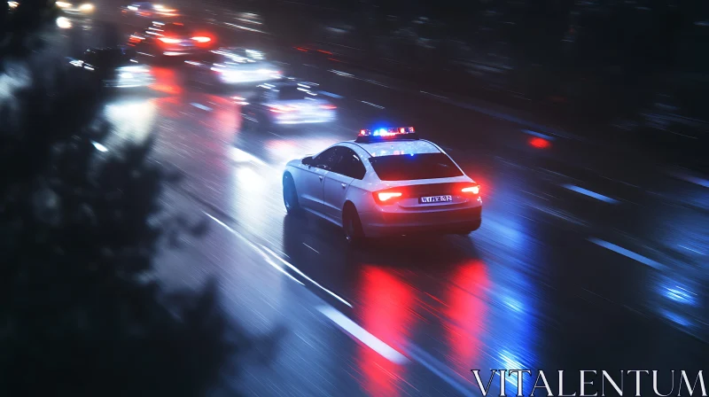 Highway Pursuit in Wet Night City AI Image