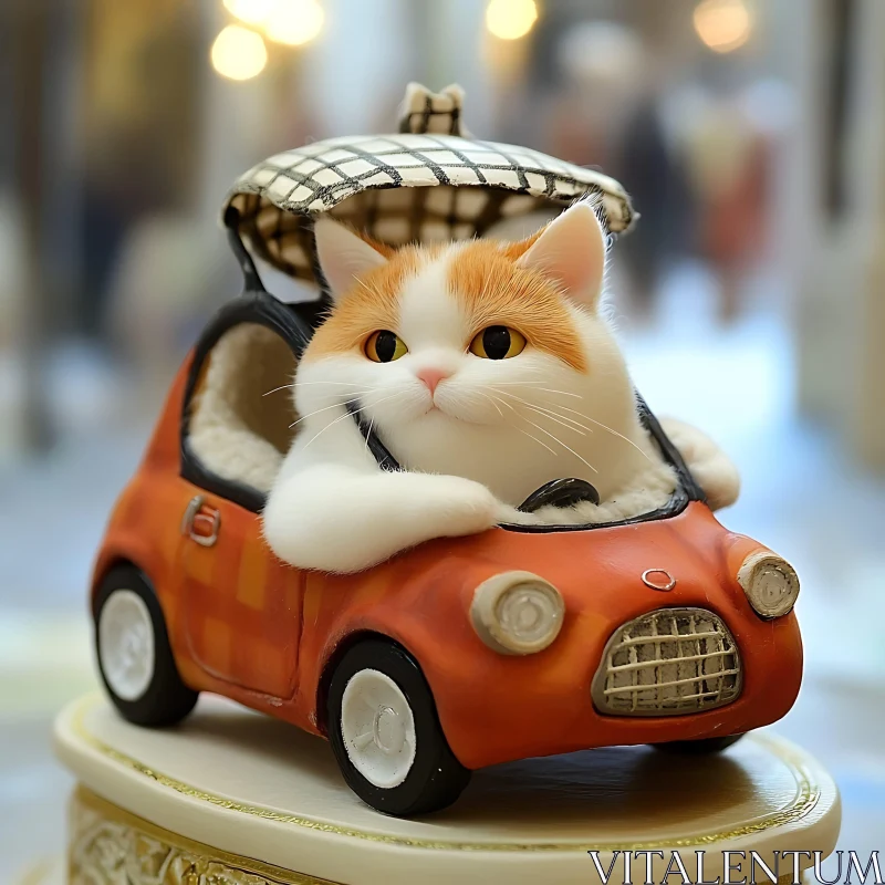 Cute Kitten in a Miniature Car AI Image