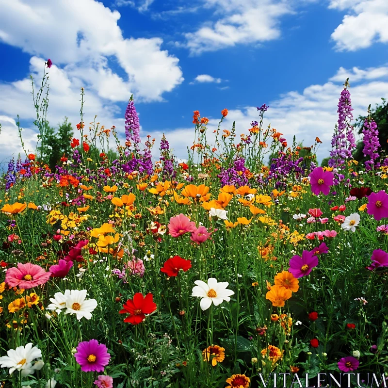 Colorful Blooming Wildflowers in Meadow AI Image