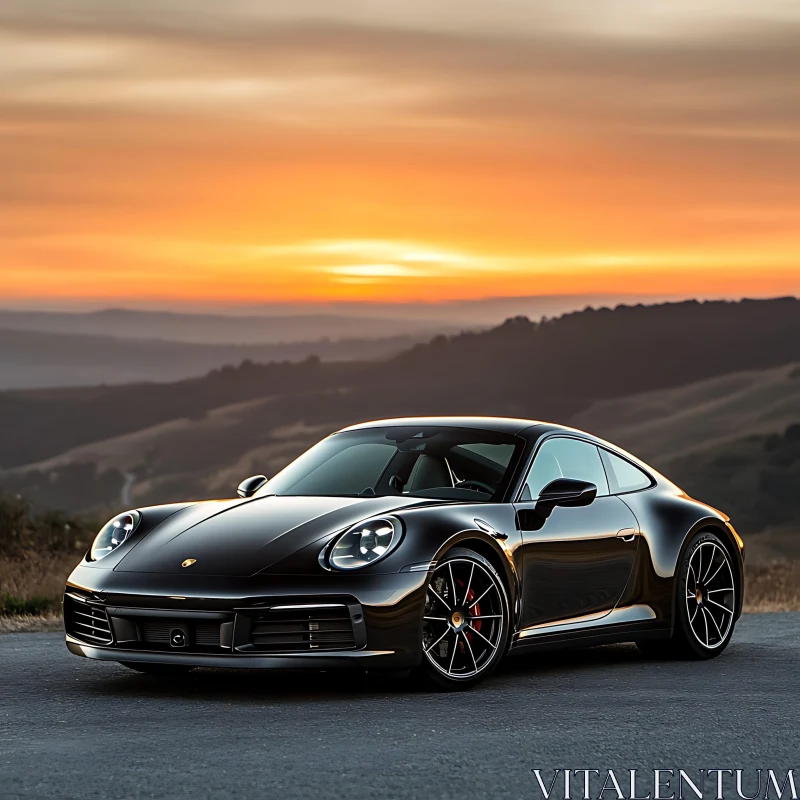 Luxury Sports Car with Scenic Sunset AI Image