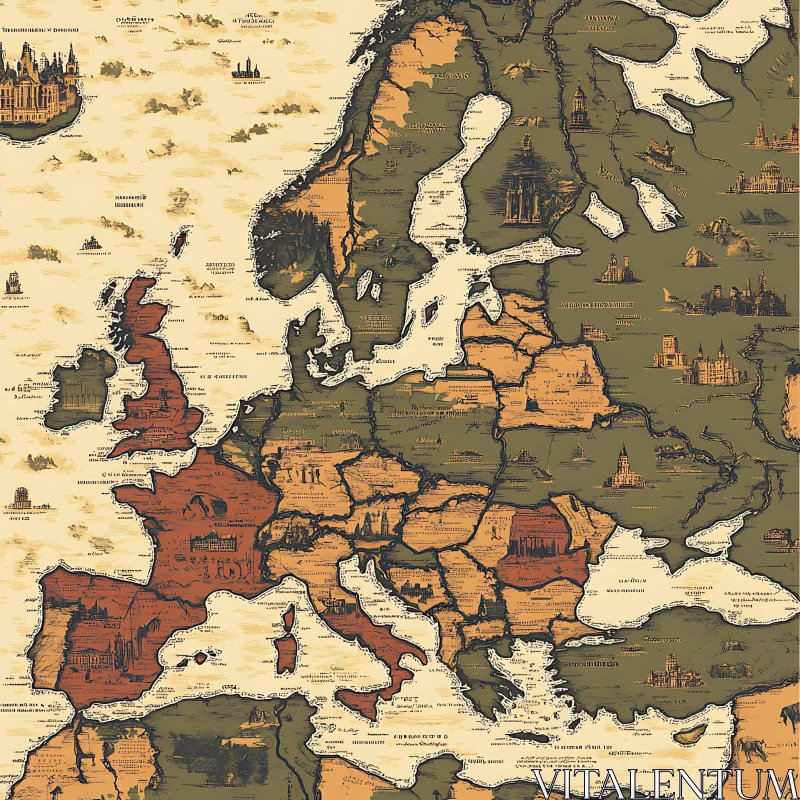 Historic European Cartographic Art AI Image