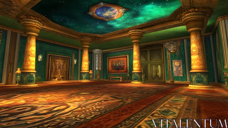 Luxurious Green and Gold Palace Room AI Image