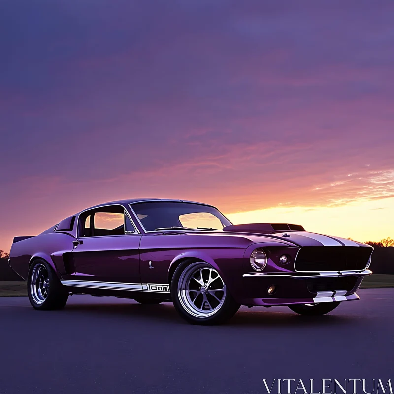 Vintage Purple Car in Sunset Glow AI Image