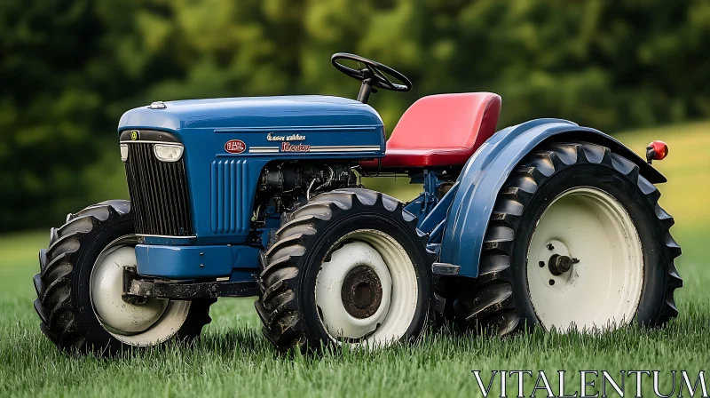 Classic Blue Tractor in Lush Field AI Image