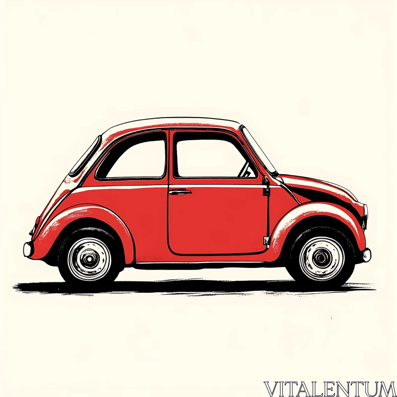 AI ART Timeless Red Retro Car - Classic Vehicle Art