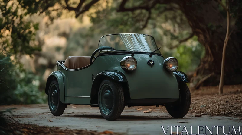 Classic Olive Green Vintage Car in Forest AI Image