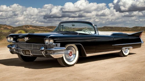 Vintage Convertible Car in Desert Landscape