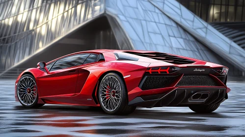 Stunning Red Sports Car Near Modern Architecture