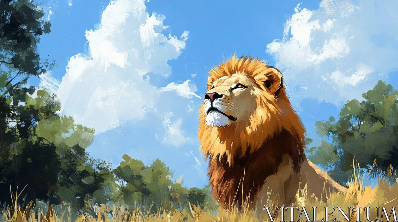 Proud Lion Under Blue Safari Sky