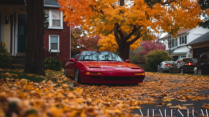 Autumn Scene with Red Car