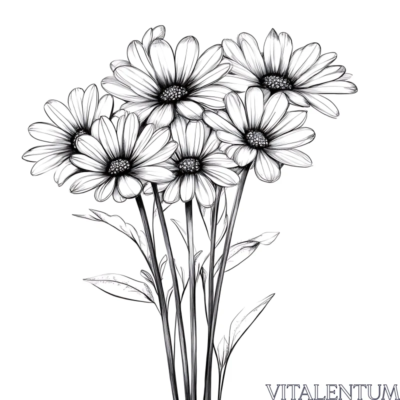 Artistic Outline of Daisies