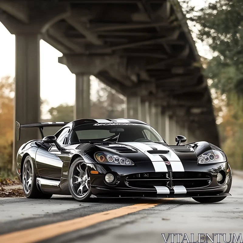 Elegant Black Sports Car Under Overpass AI Image