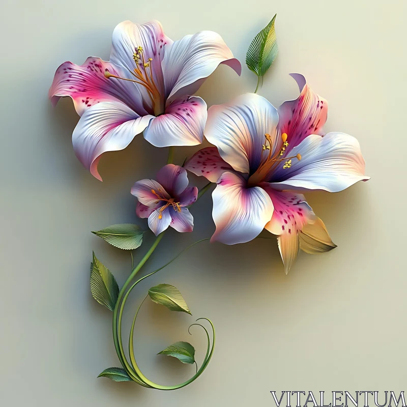 Elegant Floral Art with Purple, Pink, and White Petals Elegant Floral Art with Purple, Pink, and White Petals
