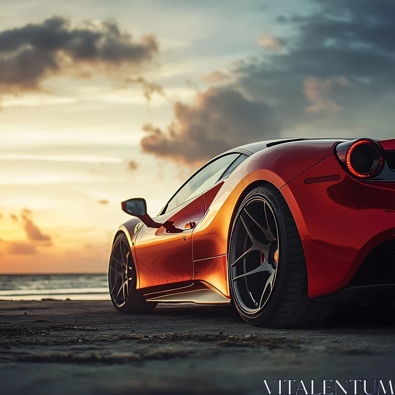 Luxury Red Car During Beach Sunset