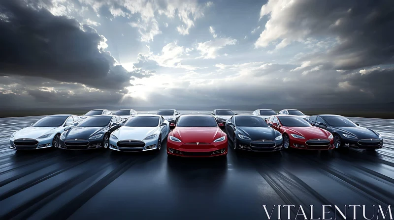 Symmetrical Arrangement of Electric Cars on Reflective Surface Symmetrical Arrangement of Electric Cars on Reflective Surface