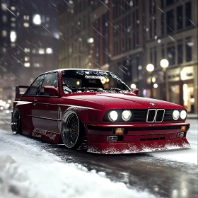 Snowy Night Drive in the City