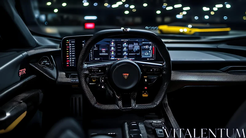 High-Tech Sports Car Dashboard and Steering Wheel High-Tech Sports Car Dashboard and Steering Wheel
