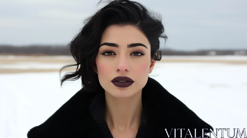 Captivating Winter Portrait of a Woman in Dark Tones AI Image