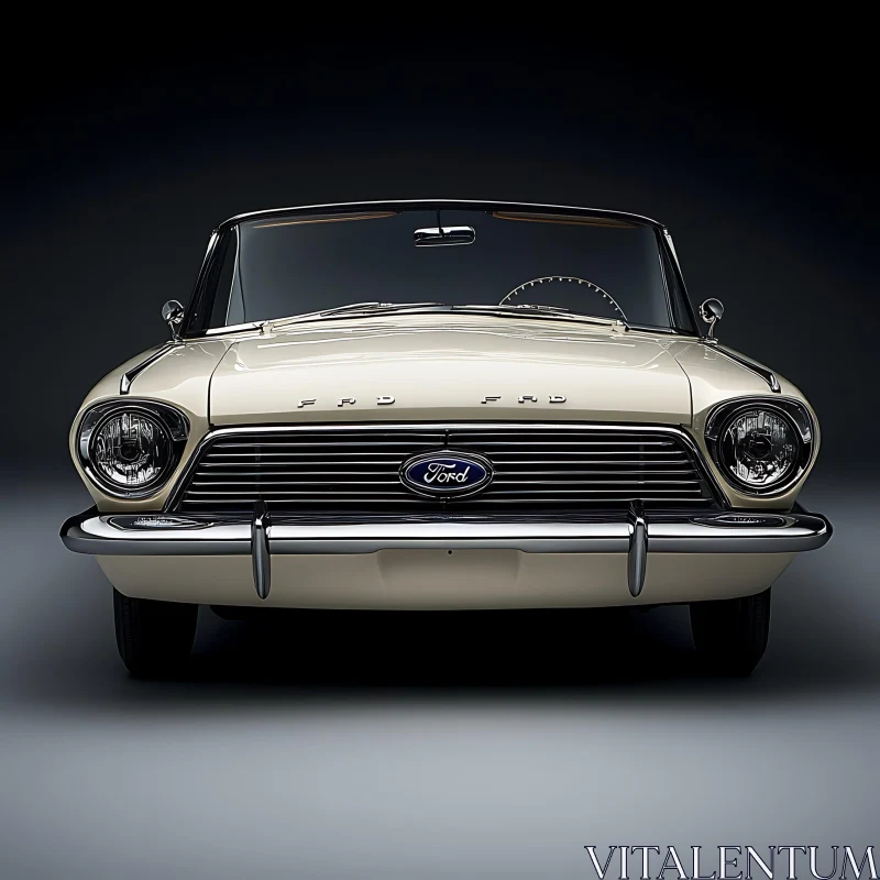 Retro Cream Ford Car Front View