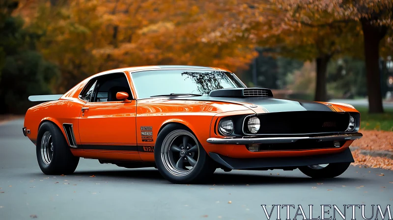 Vintage Muscle Car with Black Stripes AI Image