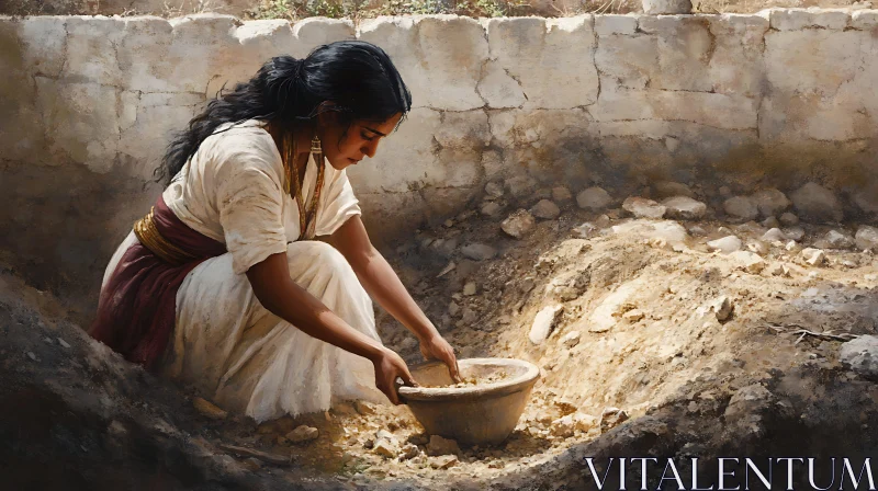 Traditional Woman in Sandy Excavation Site Traditional Woman in Sandy Excavation Site