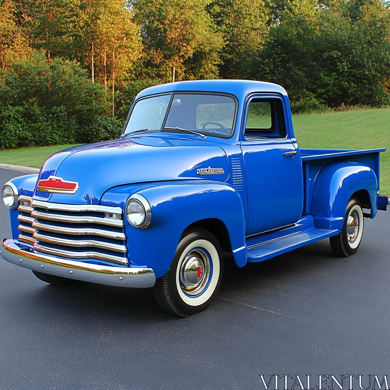 Classic Blue Pickup Truck with Chrome Detailing AI Image