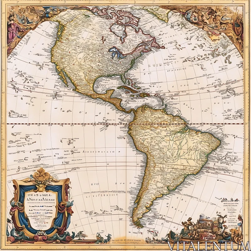 Historical Antique Map of the Americas AI Image