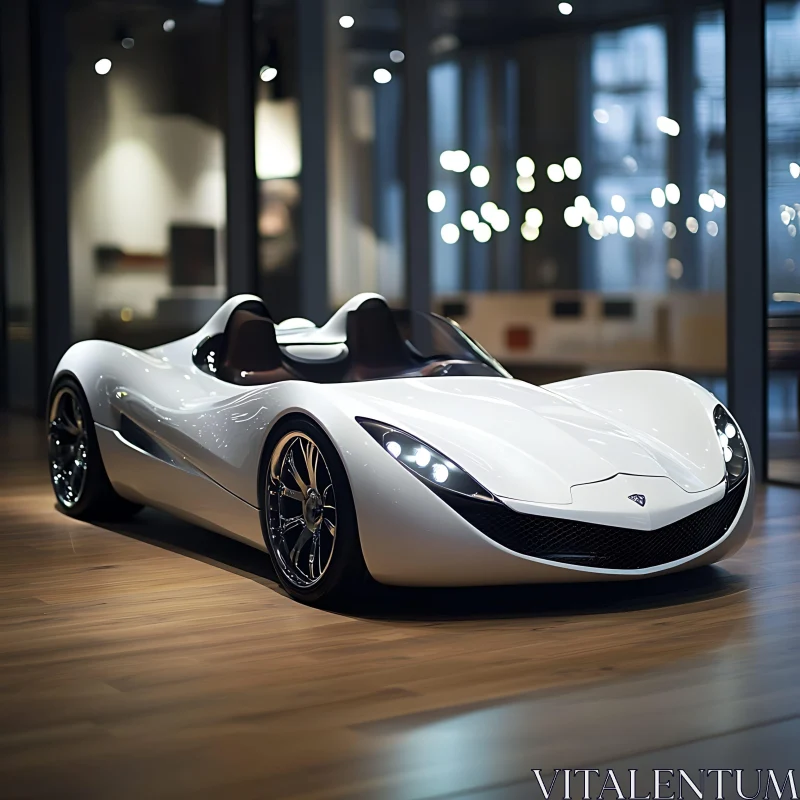 Modern Luxury Car Displayed in Sophisticated Showroom AI Image