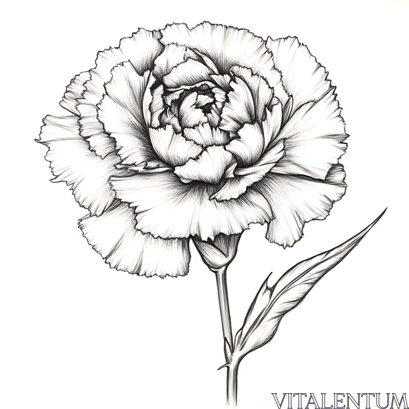 Intricate Black and White Carnation Line Art AI Image