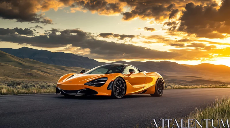 Luxury Supercar at Sunset on Scenic Road AI Image