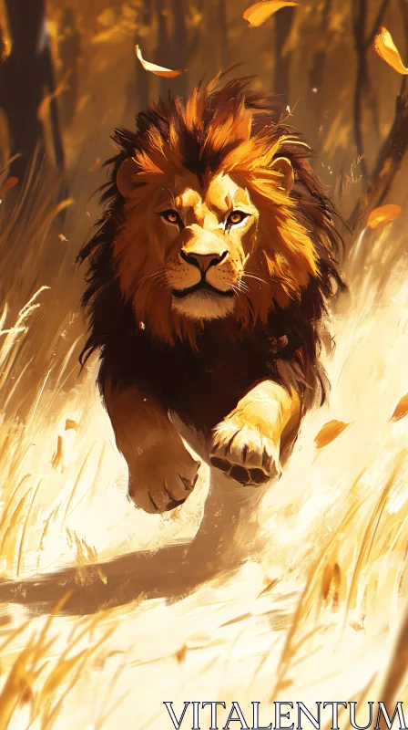 AI ART Lion in Fall Scenery