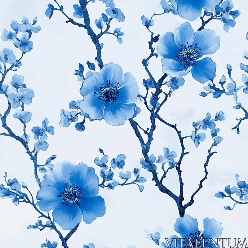 Artistic Blue Flowers and Branches AI Image