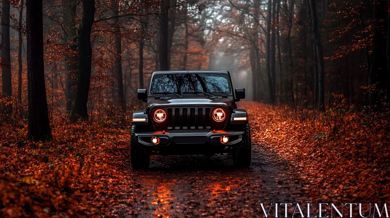 Adventure Car in Autumn Forest AI Image