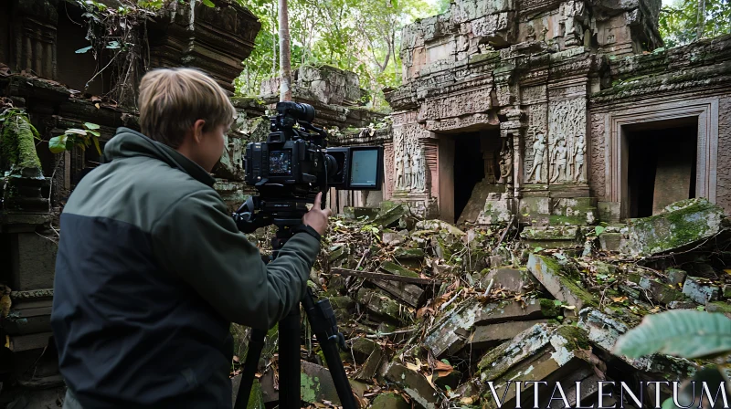 Exploring and Filming Ancient Temple Ruins in the Jungle AI Image