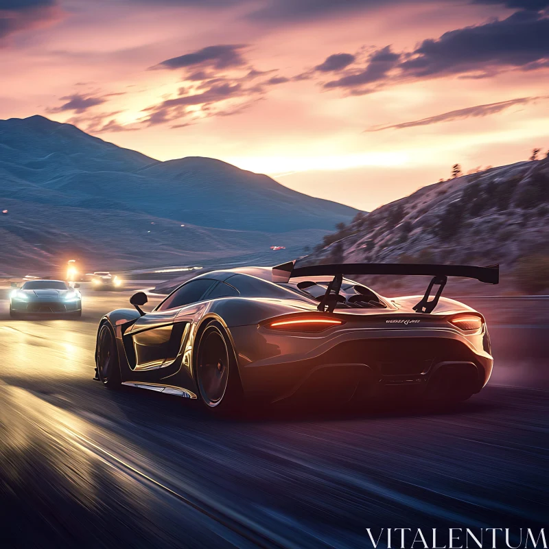 Exhilarating Mountain Road Race at Dusk AI Image