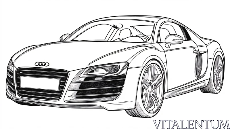 Black and White Sketch of a Sports Car AI Image