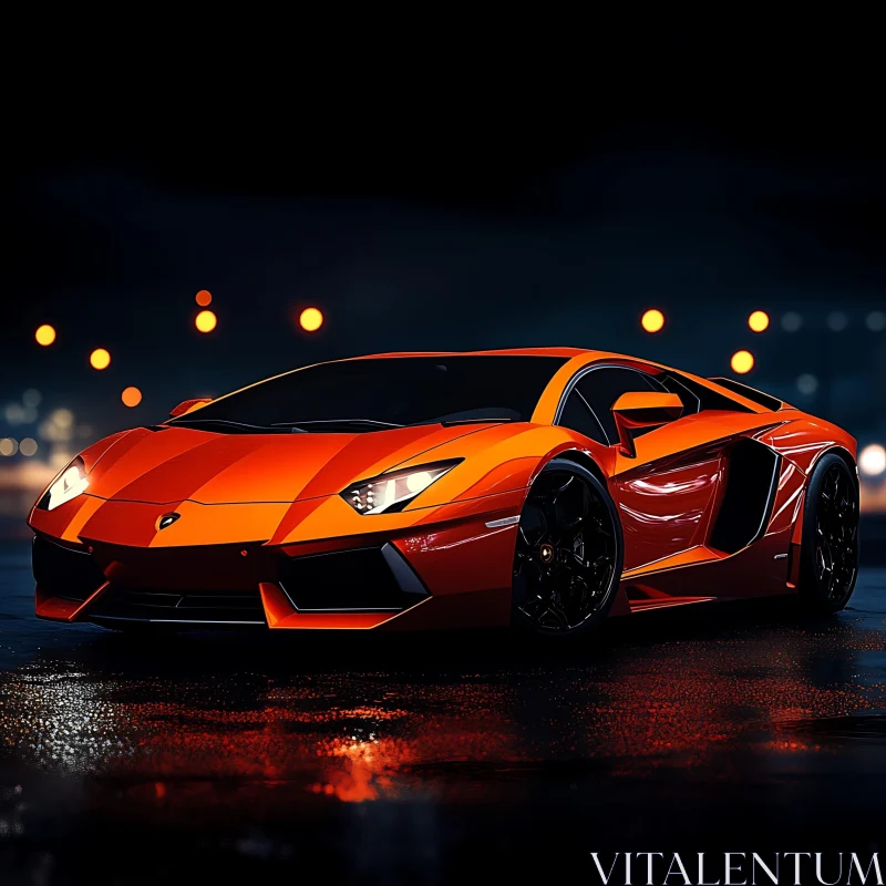 Luxury Orange Sports Car at Night AI Image