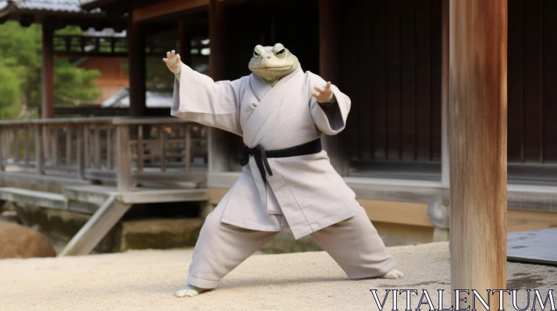 Frog in Karate Outfit: A Blend of Tradition and Realism AI Image