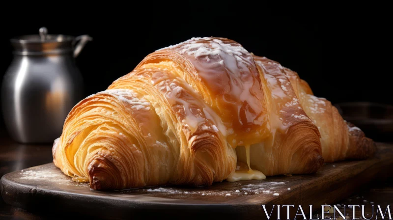 Monochromatic Mastery: White Croissants on Wooden Board AI Image