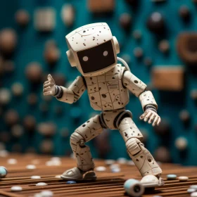 Playful Wooden Robot in Minimalistic Monochromatic Setting