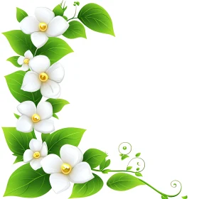 Botanical Art with White Flowers and Green Leaves