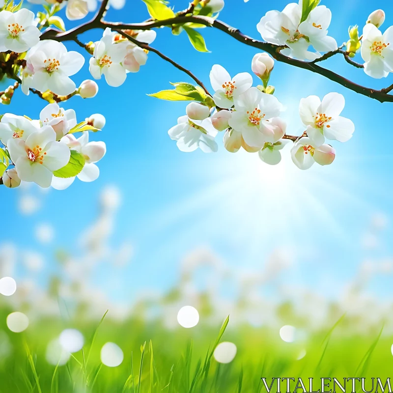 Springtime Blossoms under Blue Sky AI Image