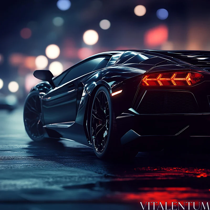 Luxury Night Scene with Sports Car AI Image