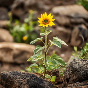 Sunflower Blooming in Rocky Terrain