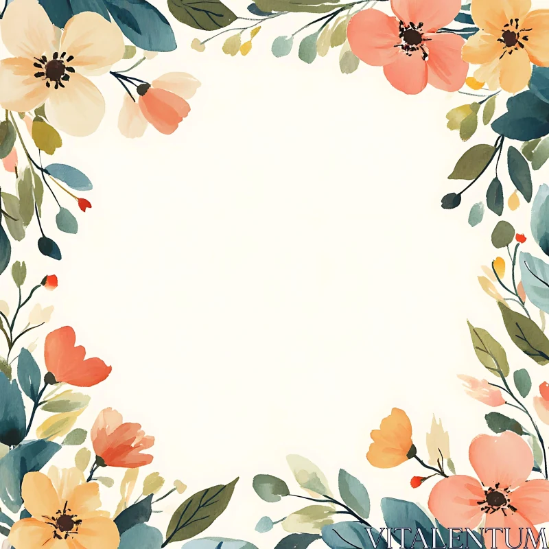 Botanical Floral Design with Soft Pastel Colors AI Image