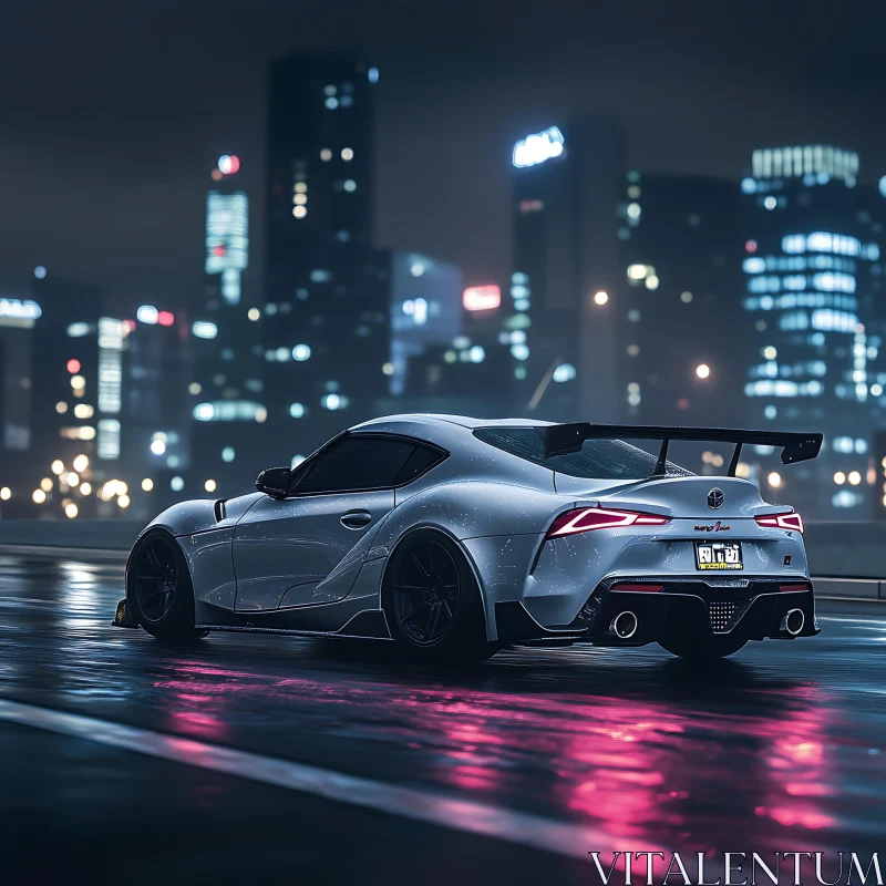 AI ART Sports Car with Reflections in City at Night