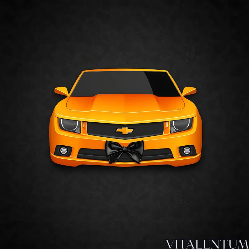 Stylish Orange Chevrolet Car with Black Bow AI Image