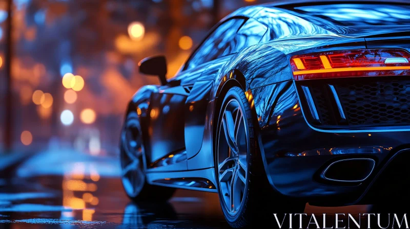 Luxury Car with City Lights at Night AI Image