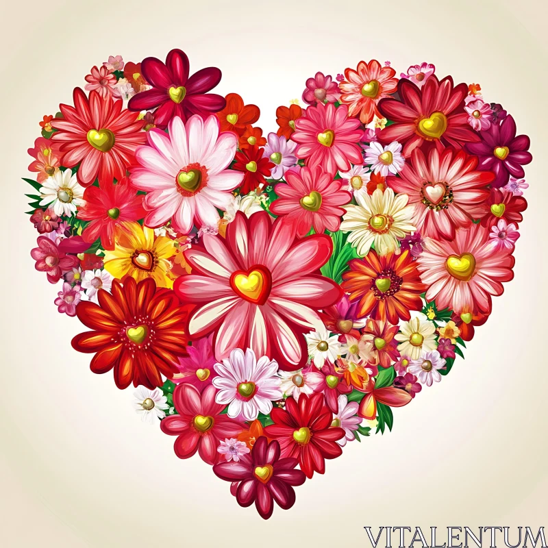 AI ART Colorful Floral Heart Illustration